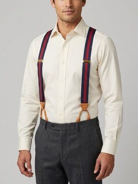 Vintage Navy Blue / Dark Red Braces Button Suspenders - One Size